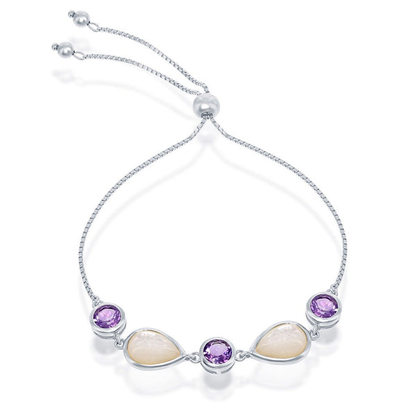Amethyst and Mother of Pearl Bolo Bracelet - Sterling Silver