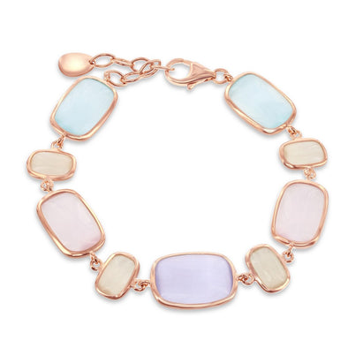 Sakura, Blue Gray and Champagne Cat's Eye Bracelet - Sterling Silver and Rose Plate