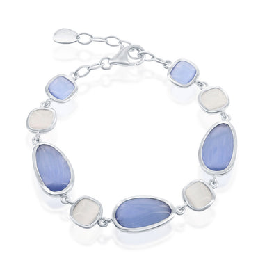 Multi Shaped Blue Gray and Light Gray Cat's Eye Bracelet - Sterling Silver