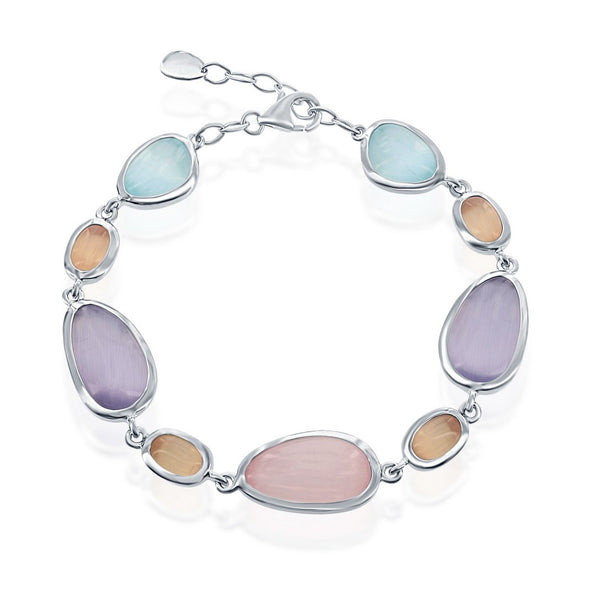 Tiffany Blue, Champagne and Sakura Cat's Eye Bracelet - Sterling Silver
