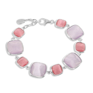 Watermelon and Light Violet Cat's Eye Bracelet - Sterling Silver