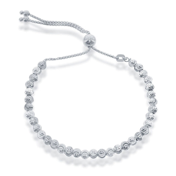 Diamond Cut Bead Design Bolo Bracelet - Sterling Silver