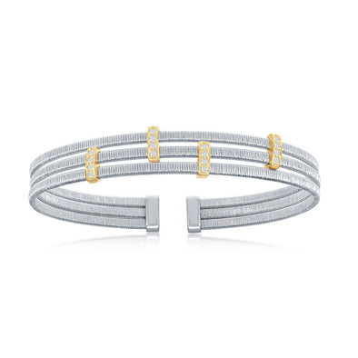 Triple Row Cuff Bracelet - Sterling Silver and Gold Plate