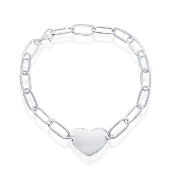 Heart Detail Paperclip Style Bracelet - Sterling Silver