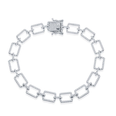 Cubic Zirconia Accented Paperclip Design Bracelet - Sterling Silver