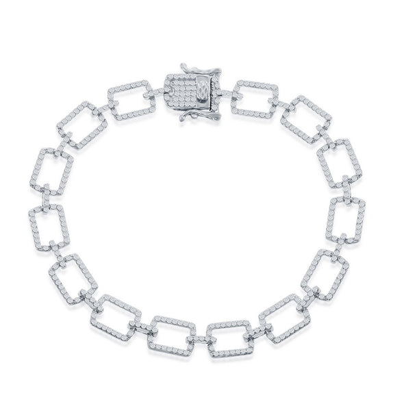 Cubic Zirconia Accented Paperclip Design Bracelet - Sterling Silver
