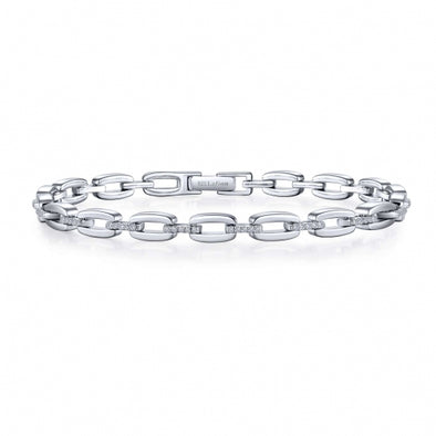 Simulated Diamond Accented Link Bracelet by LaFonn - Sterling Silver