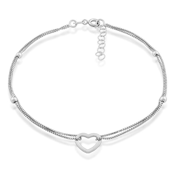 Heart Detail Double Strand Bracelet - Sterling Silver