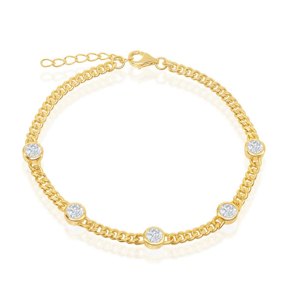 Bezel Set Cubic Zirconia Chain Style Bracelet - Sterling Silver and Gold Plate