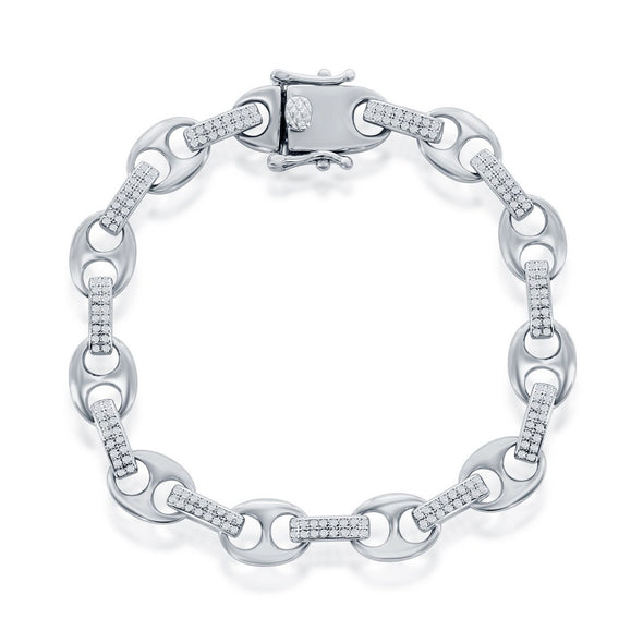 Cubic Zirconia Accented Mariner Link Style Bracelet - Sterling Silver