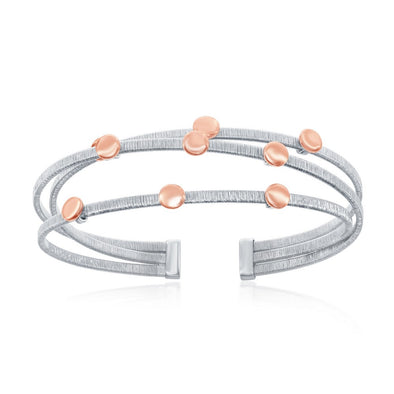 Rose Disc Accented Triple Row Cuff Bracelet