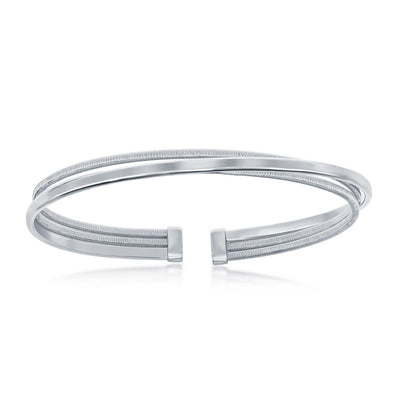 Triple Row Crossover Design Cuff Bracelet - Sterling Silver