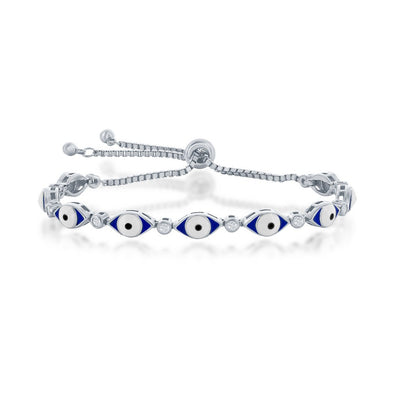 Evil Eye and Bead Design Bolo Bracelet - Sterling Silver