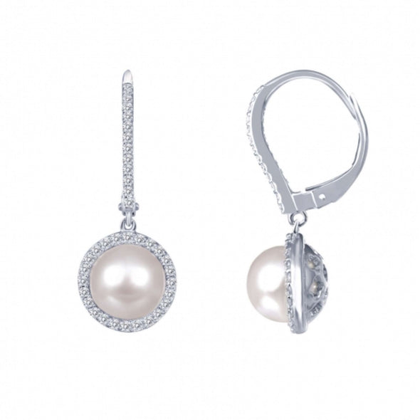 Round Pearl and Cubic Zirconia Halo Drop Earrings by LaFonn - Sterling Silver