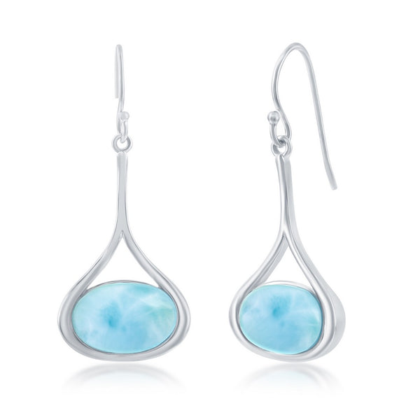 Oval Larimar Dangle Earrings - Sterling Silver