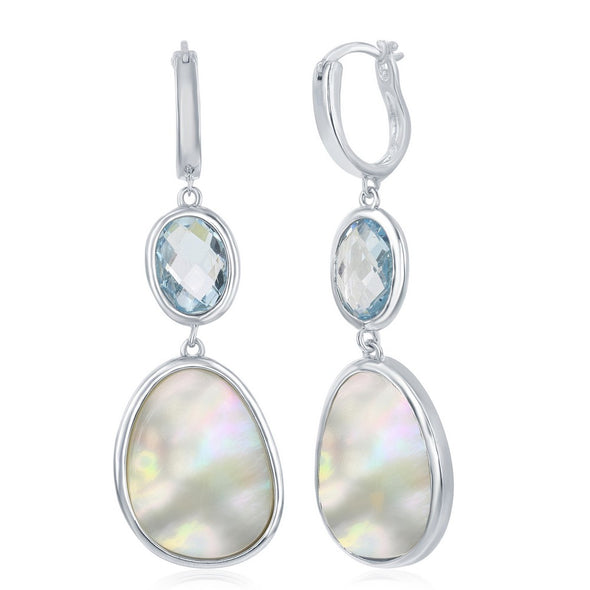 Blue Topaz and Mother of Pearl Dangle Earrings - Sterling Silver