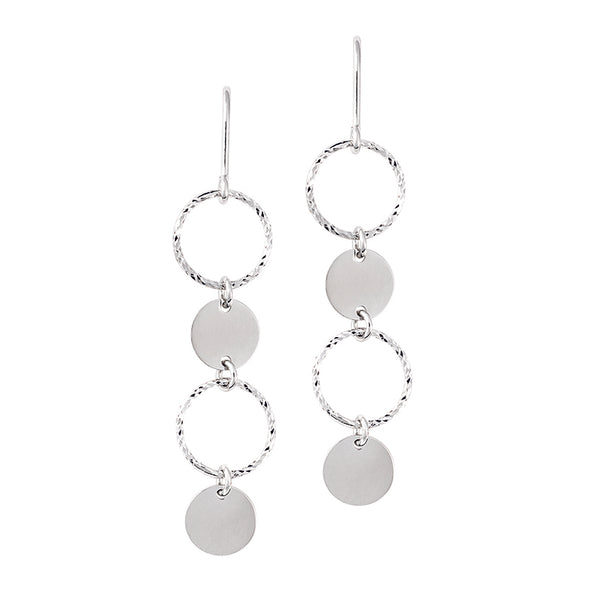 Open and Polished Circle Dangle Earrings - Sterling Silver