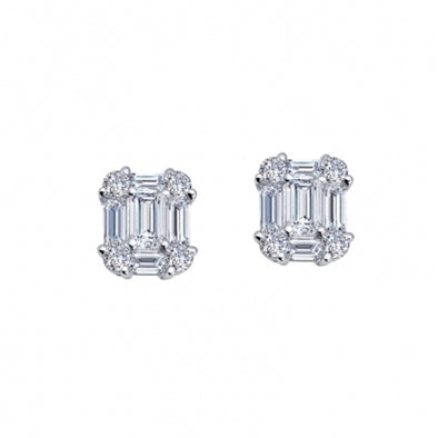 Baguette and Round Simulated Diamond Stud Earrings by LaFonn