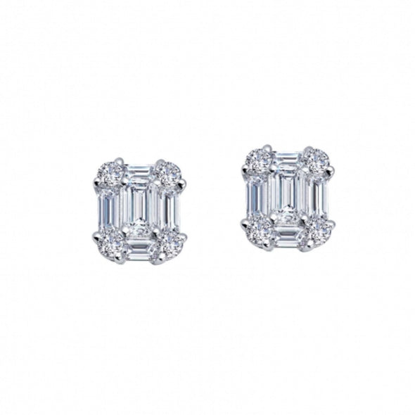 Baguette and Round Simulated Diamond Stud Earrings by LaFonn