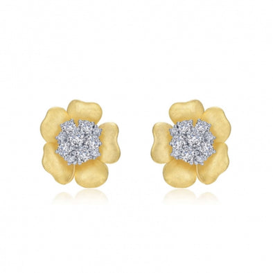 Simulated Diamond Flower Design Earrings by LaFonn - Sterling Silver and Gold Plate