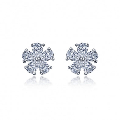 Simulated Diamond Flower Design Earrings by LaFonn - Sterling Silver