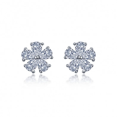Simulated Diamond Flower Design Earrings by LaFonn - Sterling Silver