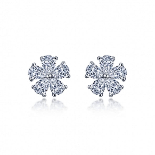 Simulated Diamond Flower Design Earrings by LaFonn - Sterling Silver