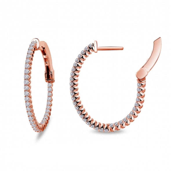 1.05 Carat t.w. Simulated Diamond Hoop Earrings by LaFonn - Sterling Silver and Rose Gold Plate
