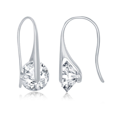 Cubic Zirconia and French Wire Design Earrings - Sterling Silver