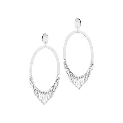 Diamond Cut Accented Oval Hoop Earrings