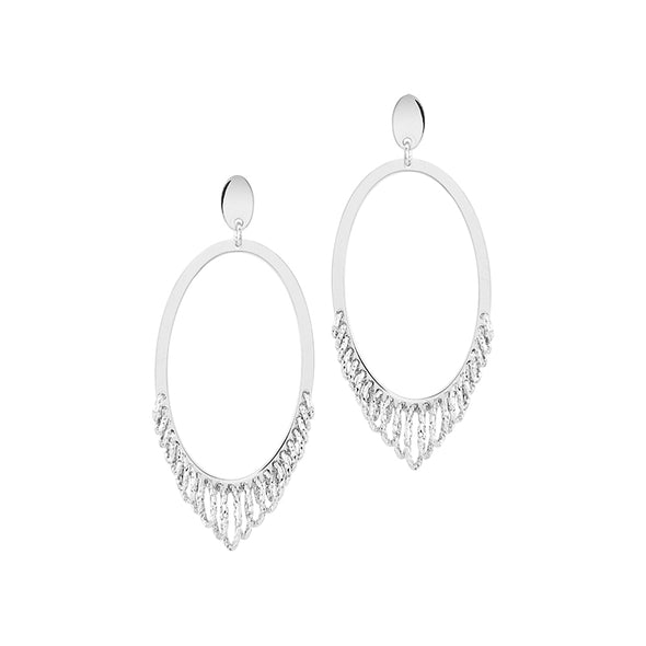 Diamond Cut Accented Oval Hoop Earrings
