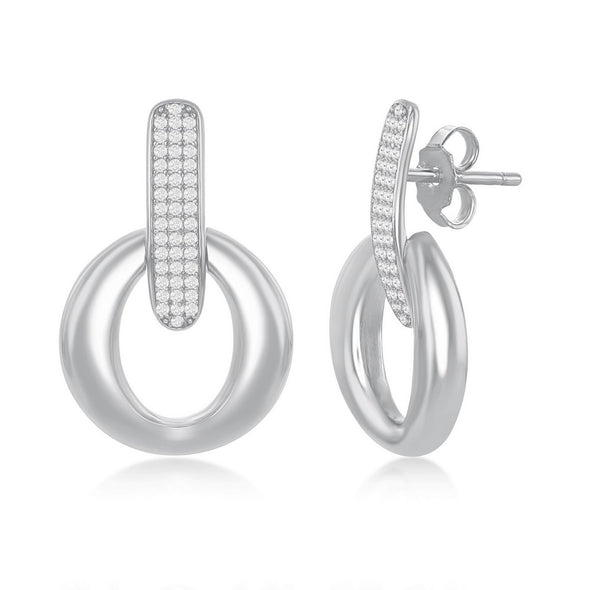 Cubic Zirconia Accented Open Circle Earrings - Sterling Silver