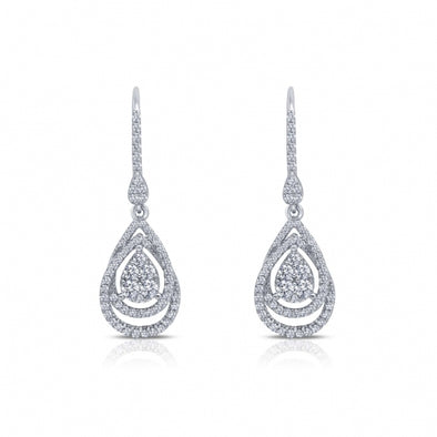 Simulated Diamond Double Teardrop Dangle Earrings by LaFonn - Sterling Silver