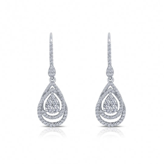 Simulated Diamond Double Teardrop Dangle Earrings by LaFonn - Sterling Silver