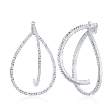 Teardrop and Dangle Design Cubic Zirconia Earrings - Sterling Silver