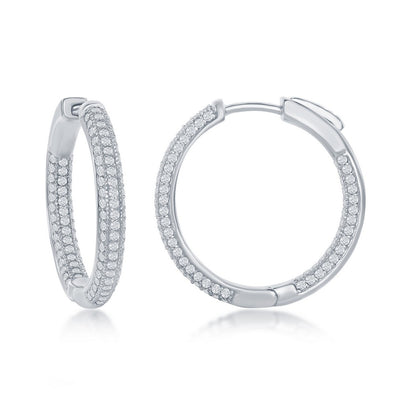 Cubic Zirconia Inside-Outside Pave Style Hoop Earrings