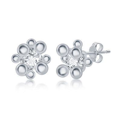 Cubic Zirconia and Bead Design Stud Earrings