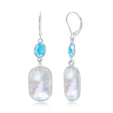 Blue Topaz and Mother of Pearl Dangle Earrings