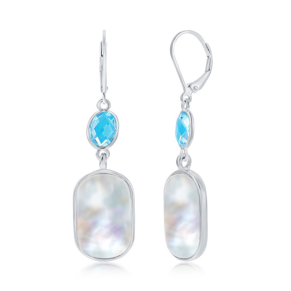 Blue Topaz and Mother of Pearl Dangle Earrings