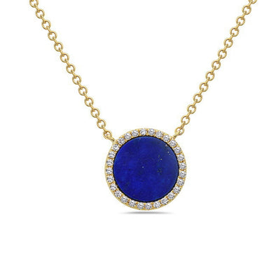 Round Lapis and Diamond Accented Necklace