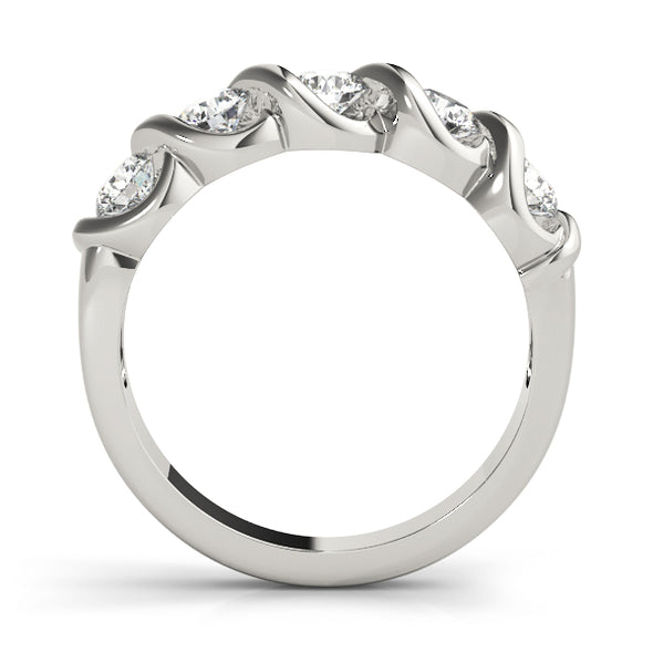 Bezel Set Swirl Design Diamond Wedding Band
