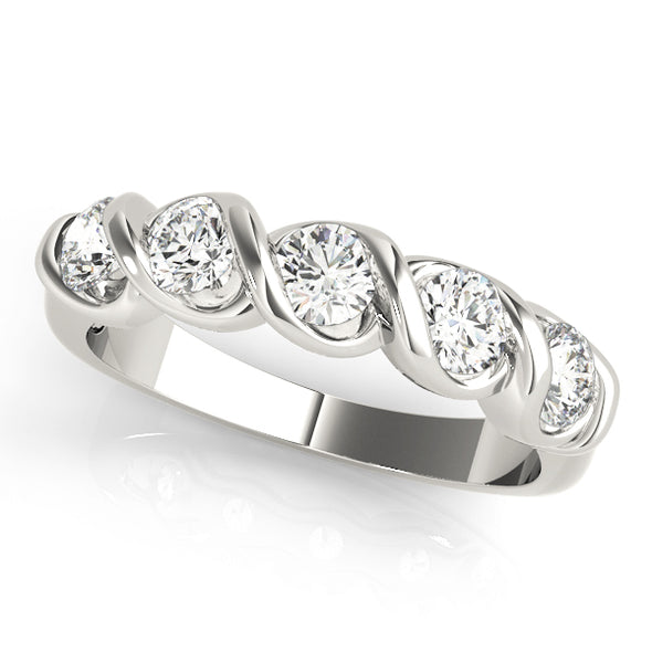Bezel Set Swirl Design Diamond Wedding Band