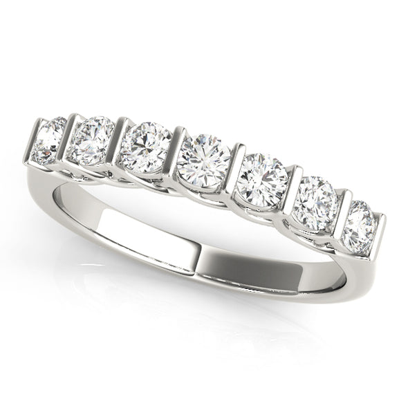 Seven Round Diamond Wedding Band with Scalloped Design