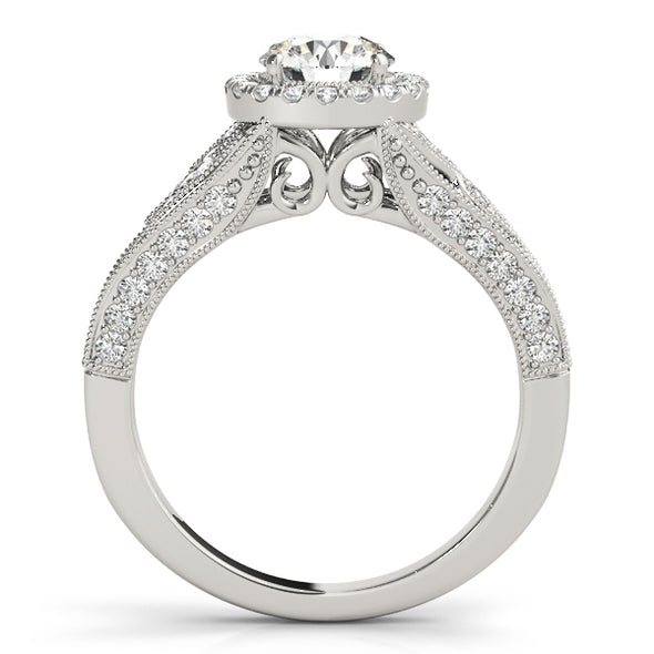 Vintage Style Diamond Halo and Engraved Detail Engagement Mounting