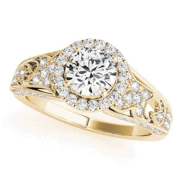 Vintage Style Diamond Halo and Engraved Detail Engagement Mounting