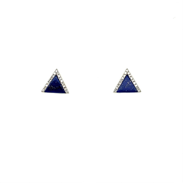 Triangle Lapis and Diamond Accented Earrings