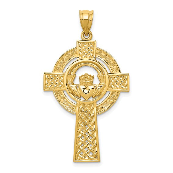 Celtic Claddagh Cross - 14kt Yellow Gold