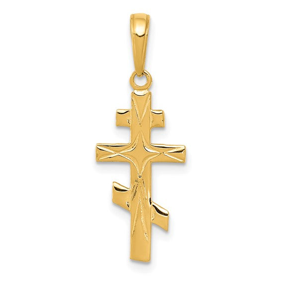 Etched Detail Eastern Orthodox Cross - 14kt Yellow Gold