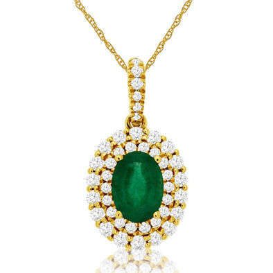 Oval Emerald and Double Diamond Halo Pendant