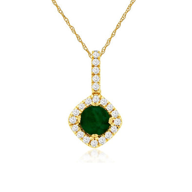 Round Emerald and Diamond Halo Pendant